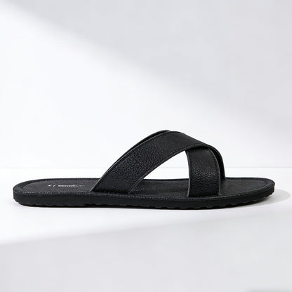 Men's Cross-Strap Slip-On Sandals with Flat Cushioned Sole