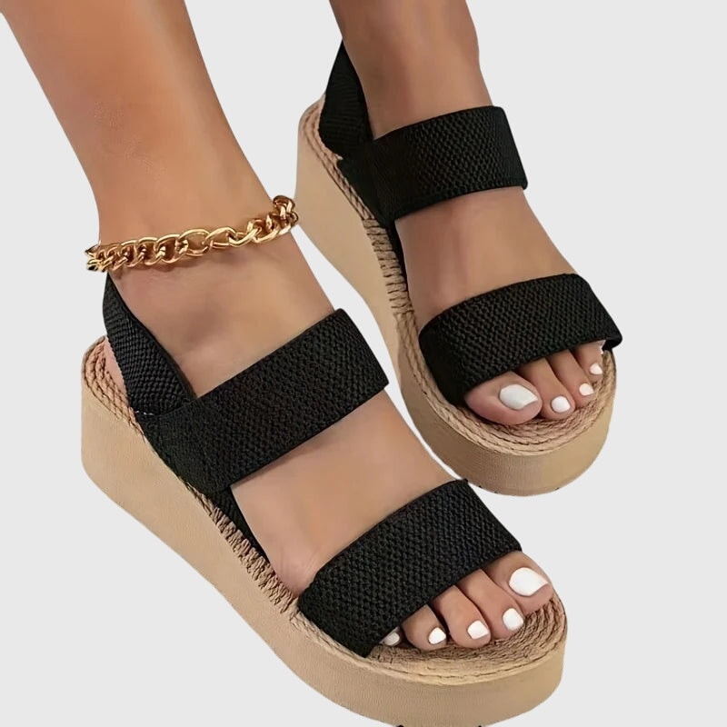 Kelsey Slingback Platform Sandals with Elastic Ankle Strap and Open Toe