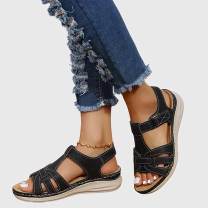 Dakota Open-Toe Wedge Sandals with Woven Front Straps and Adjustable Ankle Closure