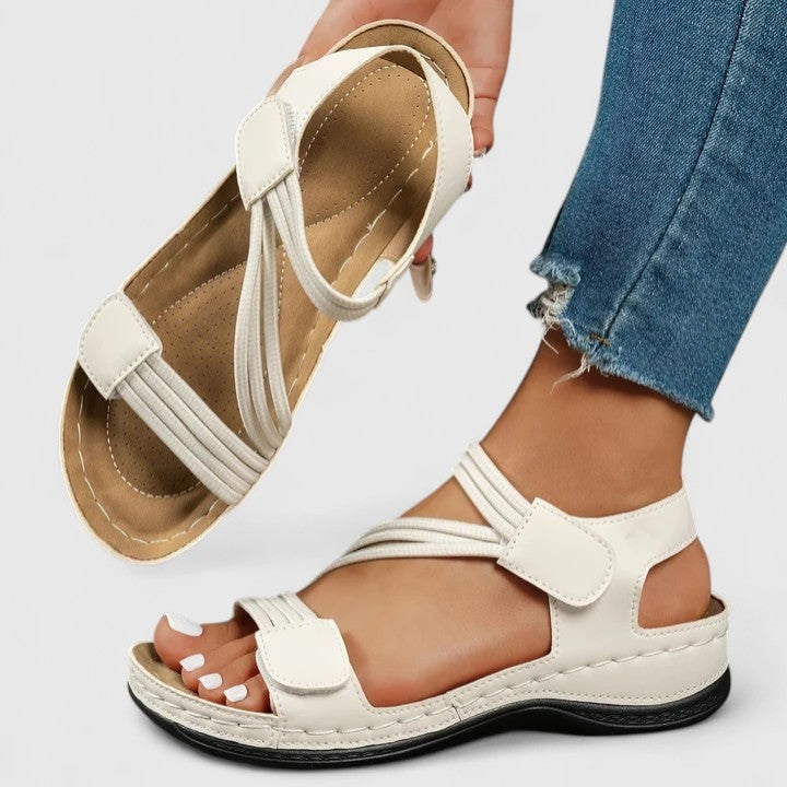 Delvaine Orthopedic Wedge Sandals with Open Toe and Adjustable Elastic Straps