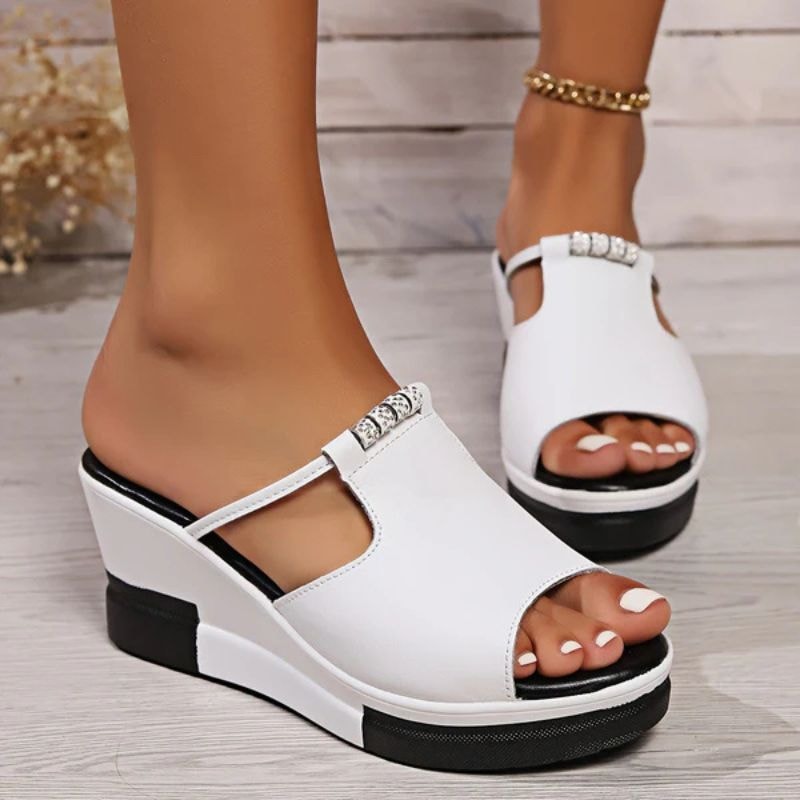Morgana Comfortable Platform Wedge Slide Sandals with Open Toe and T-Strap
