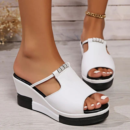 Morgana Comfortable Platform Wedge Slide Sandals with Open Toe and T-Strap