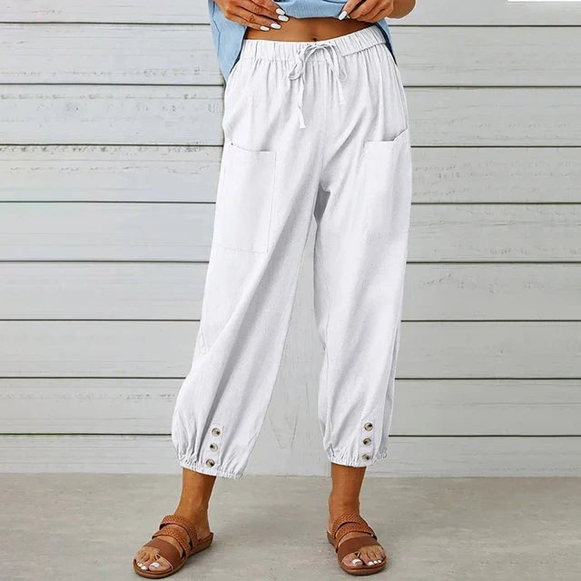 Lena Women's High-Waist Linen Harem Pants with Drawstring