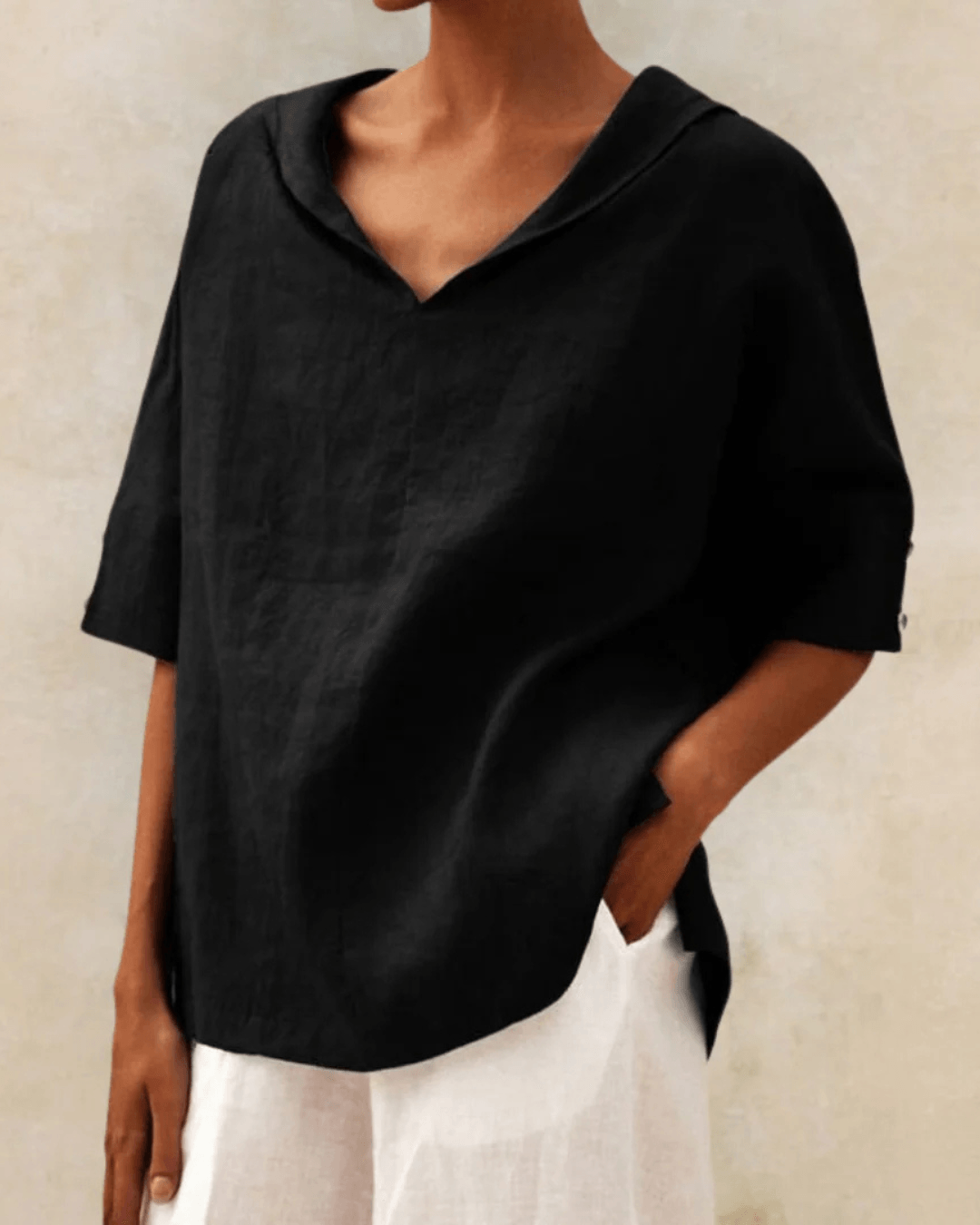 Women's Cotton V-Neck Top with Loose Fit and Half Sleeves