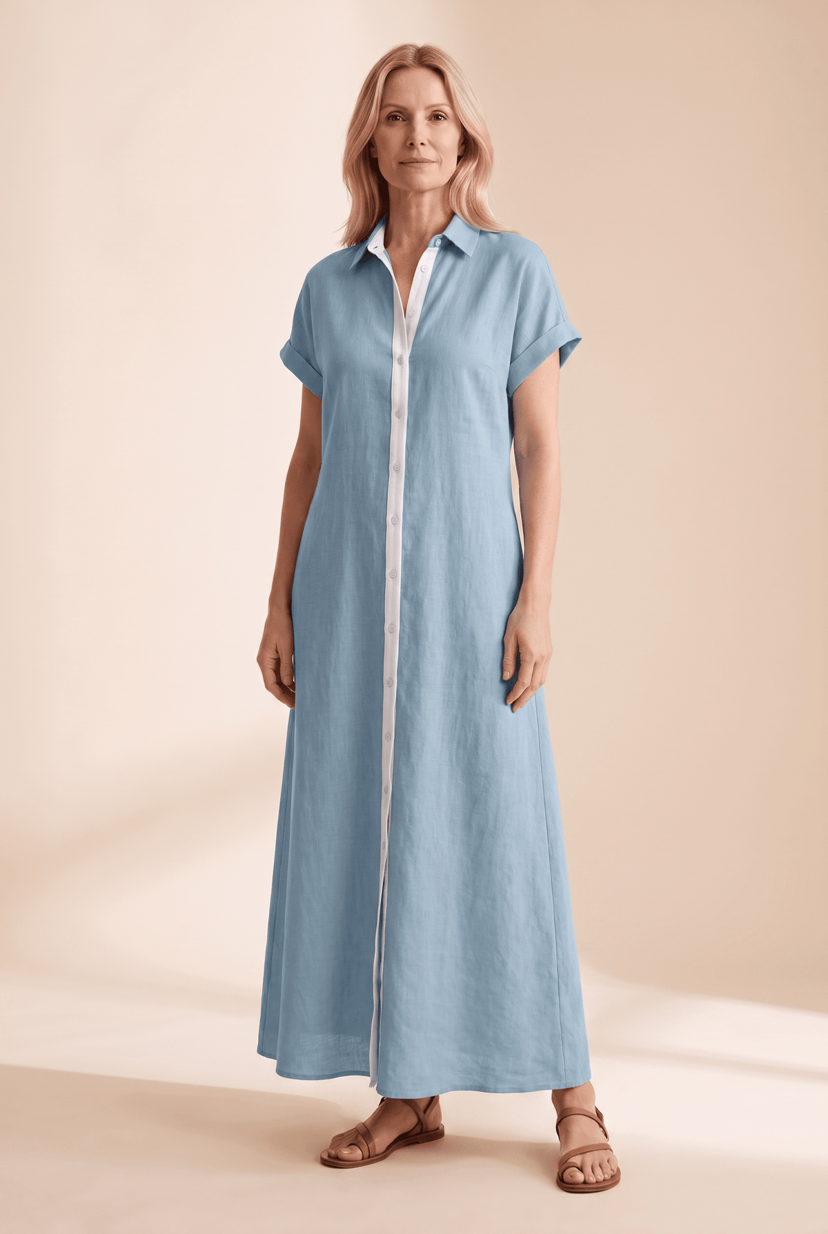 Women's Button-Front Linen Blend Summer Shirt Dress