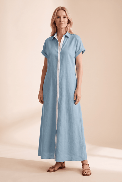 Women's Button-Front Linen Blend Summer Shirt Dress