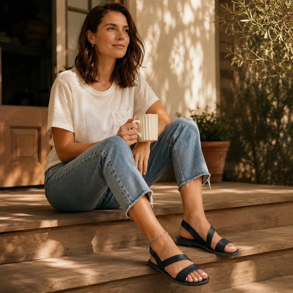 Women's Asymmetric Double Strap Cushioned Sandals with Padded Footbed