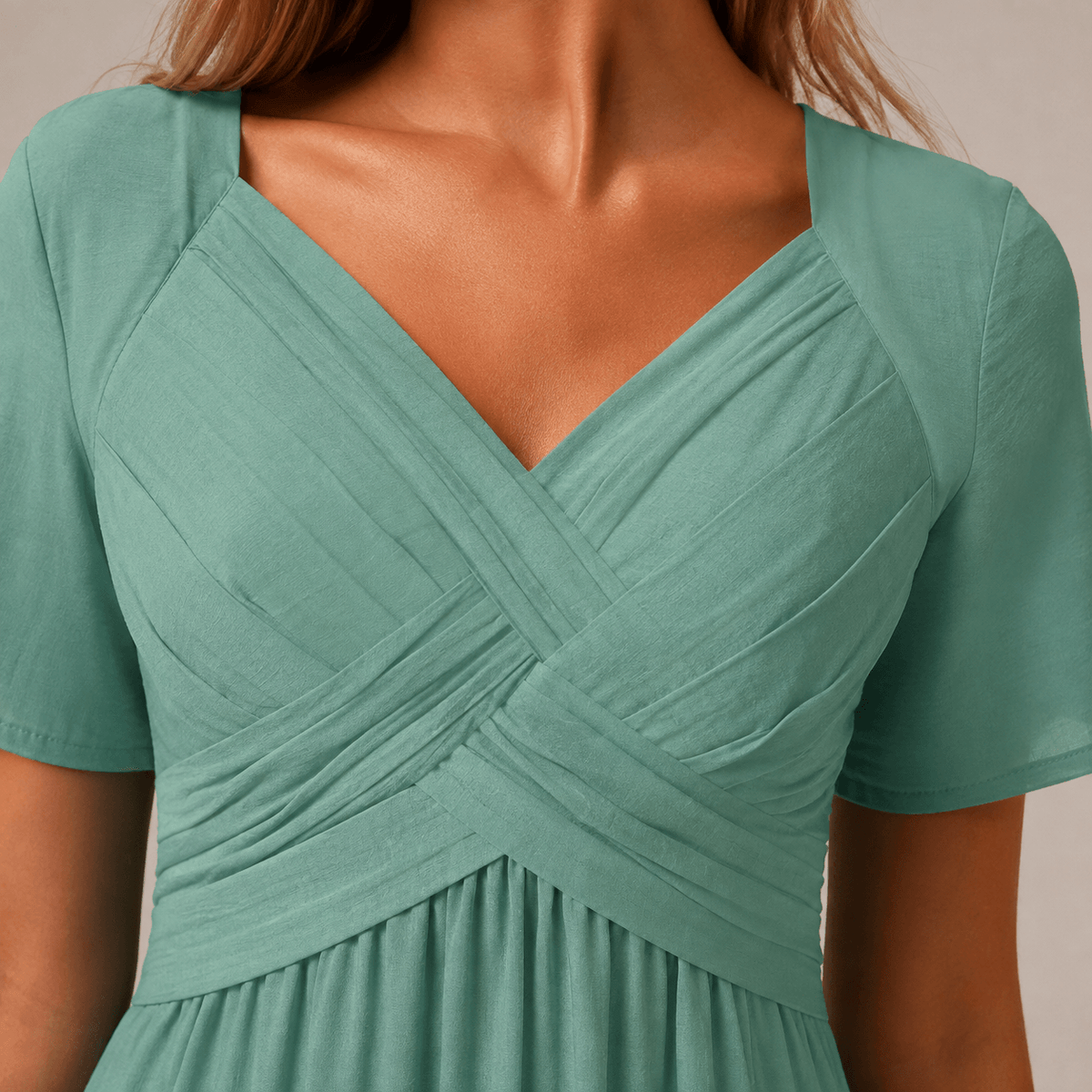 Villefranche Crossover V-Neck Jersey Knit A-Line Women's Midi Dress with Pockets