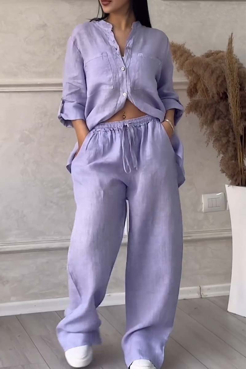 Fara Matching Cotton Linen Shirt and Wide-Leg Pants Two-Piece Co-Ord Set