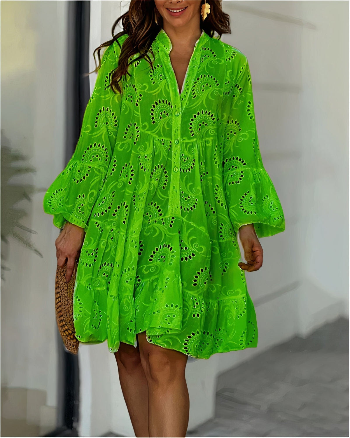 Lucy Embroidered Eyelet Cocktail Mini Summer Dress in Polyester