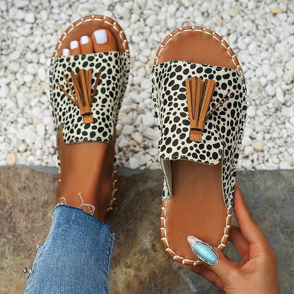 Naomi Kirkland Woven Cushioned Sandals with Boho Tassel Detail for Women