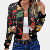 Jorja Christmas Print Cropped Bomber Jacket for Women