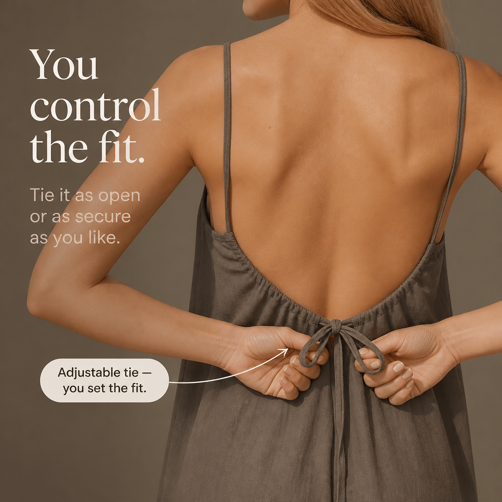 Backdrift Loose Linen-Look Playsuit with Scooped Tie Back and Side Pockets