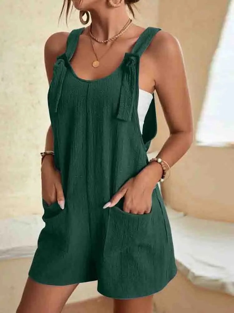 Carsen Sleeveless Linen-Blend Playsuit with Pockets