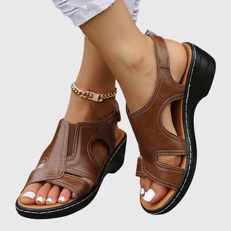 Celeste Comfortable Slingback Wedge Sandals with Cut-Out Detail and Adjustable Strap