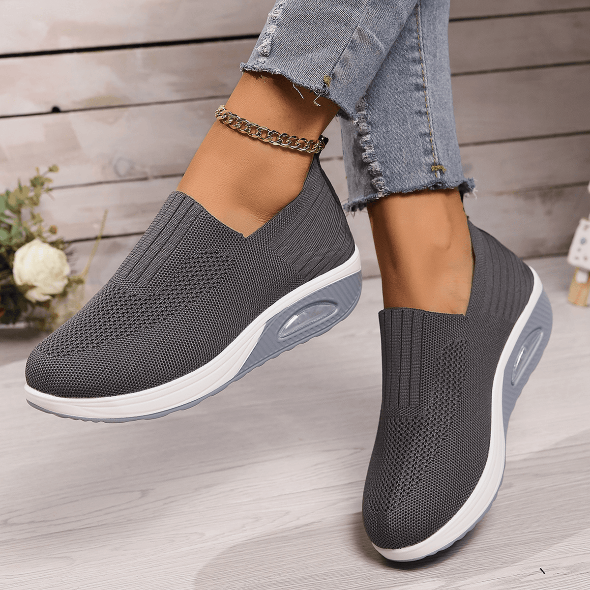Orthopedic Wedge Slip-On Sneakers with Stretch Mesh Upper and Air Cushion Sole