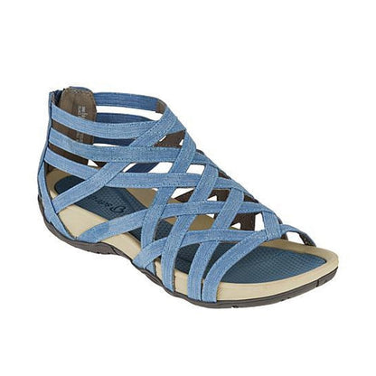 Comfortable Strappy Flat Sandals with Memory Foam Insole and Back Zip