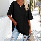 Oversized Cotton V-Neck Short Sleeve Top for Women