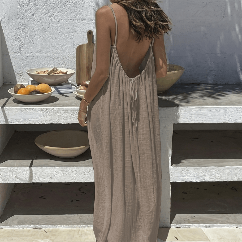 Women's Backless Loose-Fit Long Midi Dress with Spaghetti Straps