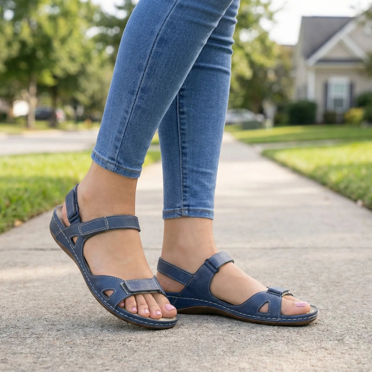 Orthopedic Walking Sandals with Adjustable Straps and Low Wedge Sole