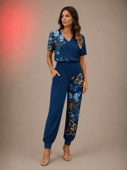 Daphne V-Neck Blouse and Tapered Pants Two-Piece Co-Ord Set for Women