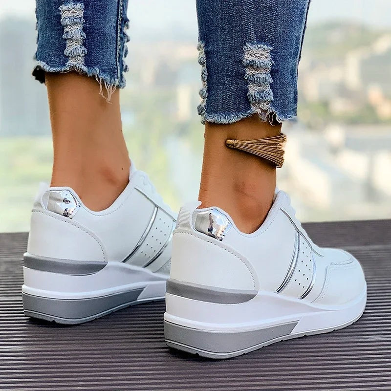 Whitney Women's Lace-Up Cushioned Sneakers with Metallic Panels