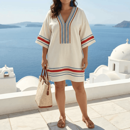 Embroidered Boho Kaftan Mini Dress for Women