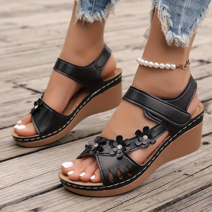 Elise Sheridan | Floral Wedge Sandals with Cushioned Footbed