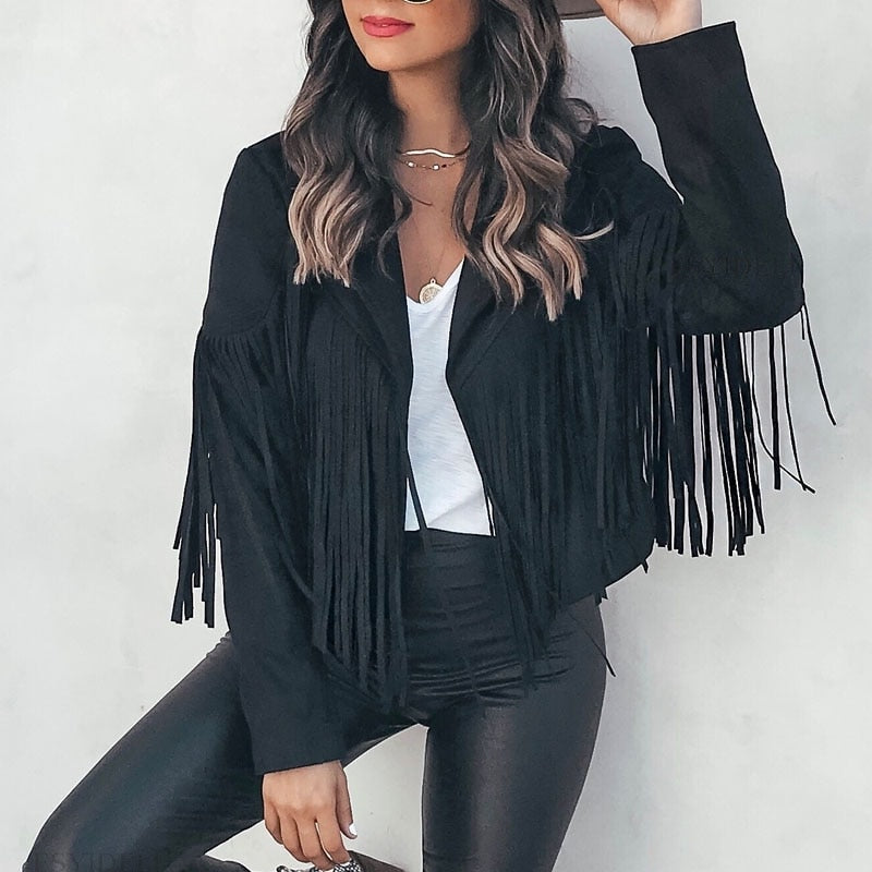 Bianca Rossi Fringe Suede-Look Cropped Jacket for Women