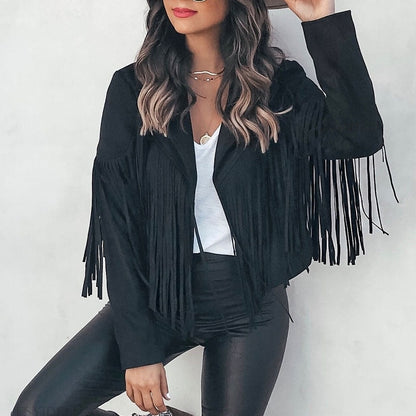 Bianca Rossi Fringe Suede-Look Cropped Jacket for Women