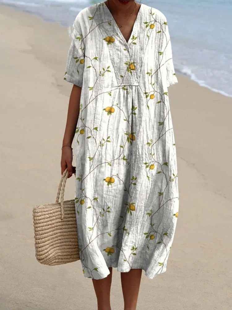 Eleanor Floral Embroidered V-Neck Cotton Blend Women's Midi Dress