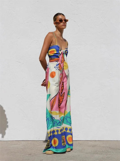 Women's Tie-Front Wide-Leg Linen-Blend Jumpsuit with Side Pockets