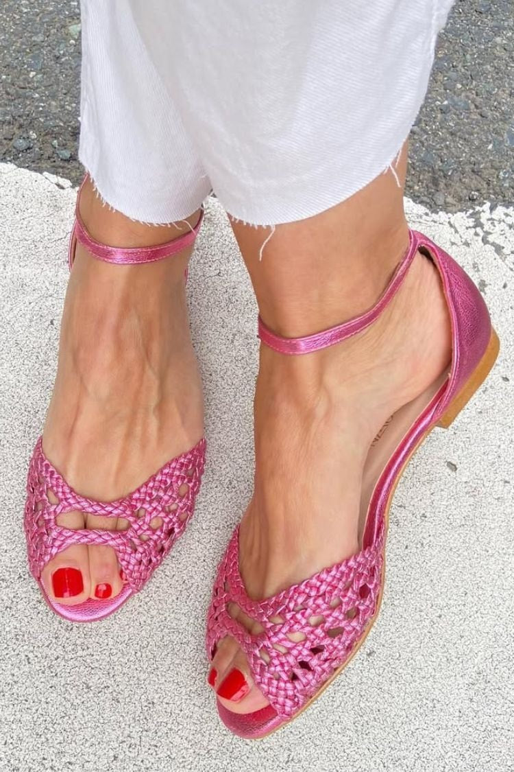 Isadora Woven Faux Leather Ankle-Strap Cushioned Sandals for Women