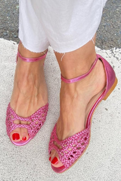 Isadora Woven Faux Leather Ankle-Strap Cushioned Sandals for Women