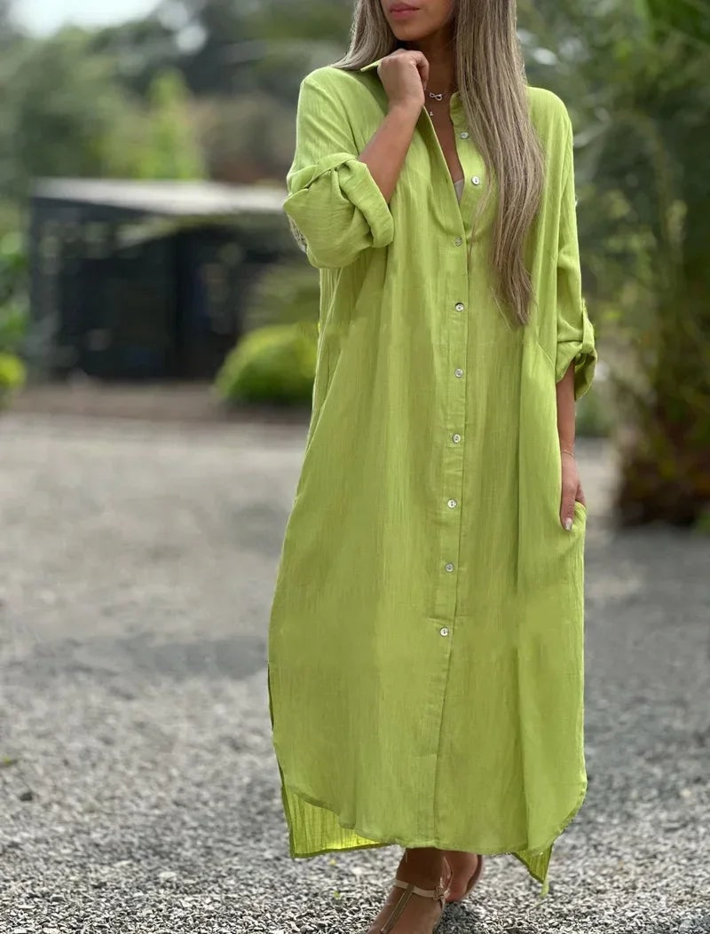 Roberta Button-Down Shirt-Style Maxi Dress for Women