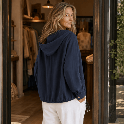 Women's Lightweight Hooded Jacket with Adjustable Drawstring Hem