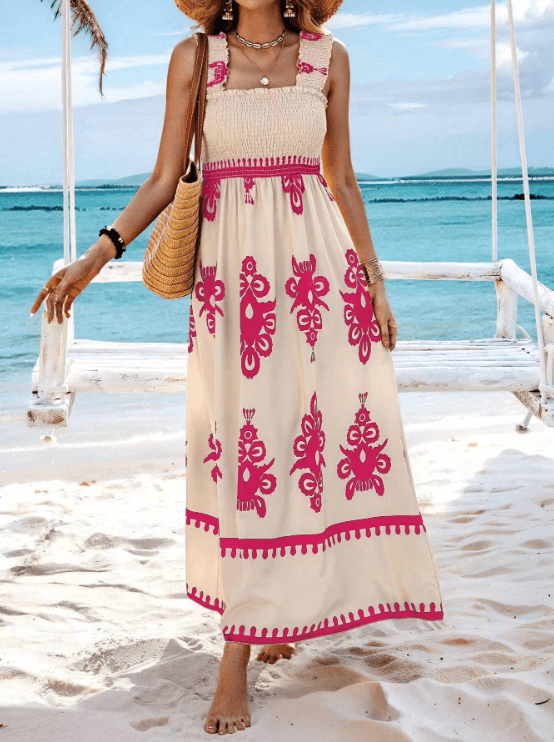 Hope Floral Smocked Square-Neck Sleeveless Women's Summer A-Line Maxi Dress