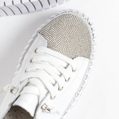 Sparkly Rhinestone Platform Sneakers Lace Up Casual Shoes