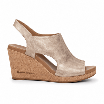 Women's Cushioned Cork Wedge Sandals with Slingback Strap