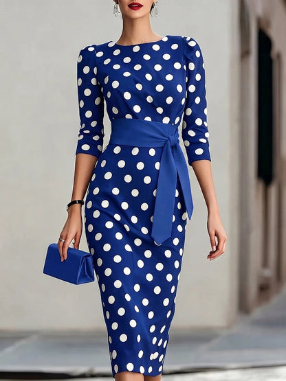 Ruby Turner Polka Dot Belted Midi Christmas Dress with Sash Tie
