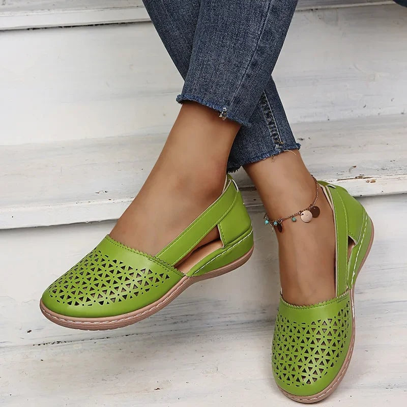 Sun Perforated Slip-On Wedge Shoes with Side Cut-Outs and Cushioned Insole
