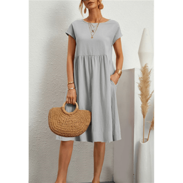Isabella Moreau | Women's Linen Blend Summer Midi Dress with Pockets