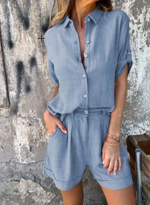 Jamie Relaxed-Fit Long Sleeve Blouse and Shorts Set