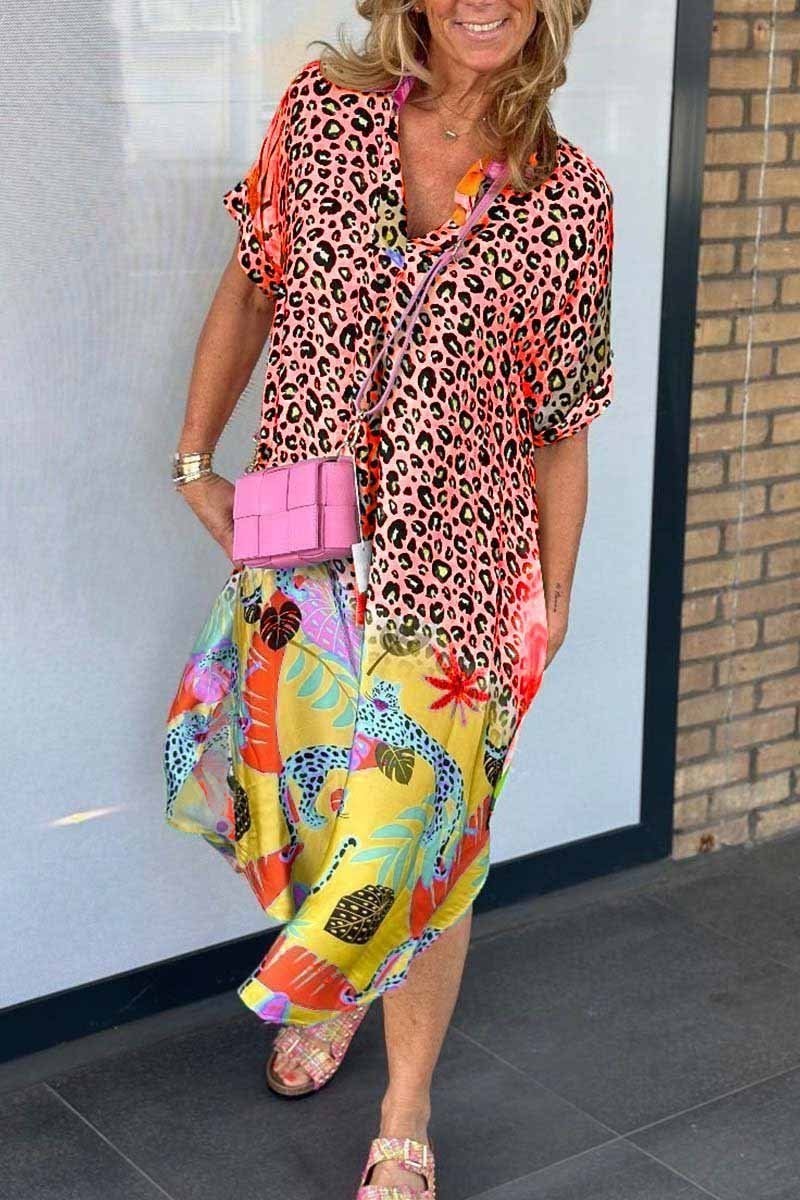 Christine Leopard and Tropical Print Button-Down Midi Dress for Women