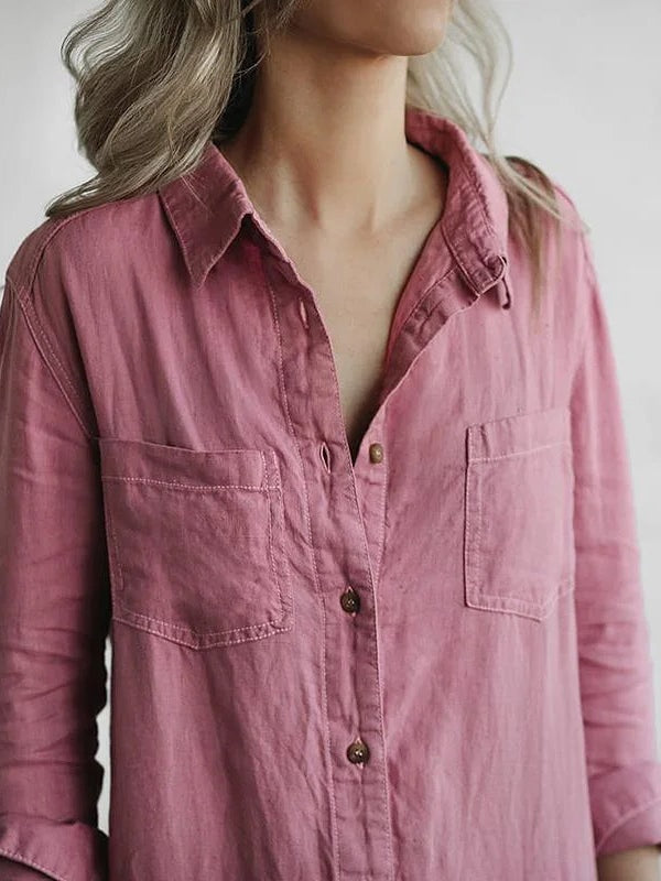 Button-Front Linen Jumpsuit with Pockets for Women