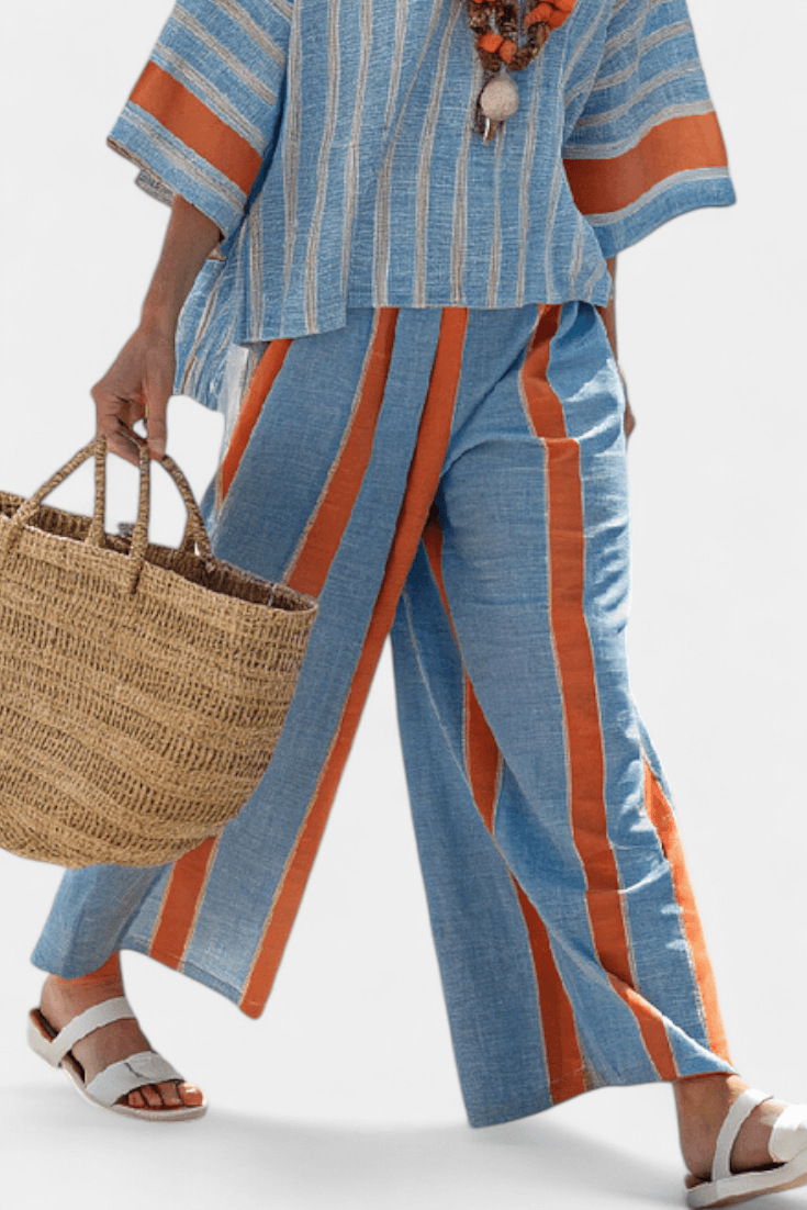 Elise Cunningham Striped Wide-Leg Two Piece Co-Ord Set for Women