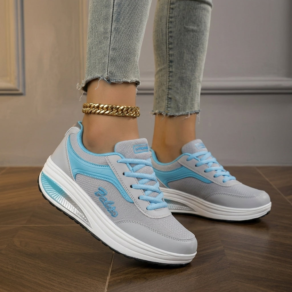 Women's Lace-Up Wedge Sneakers with Cushioned Rocker Platform Sole