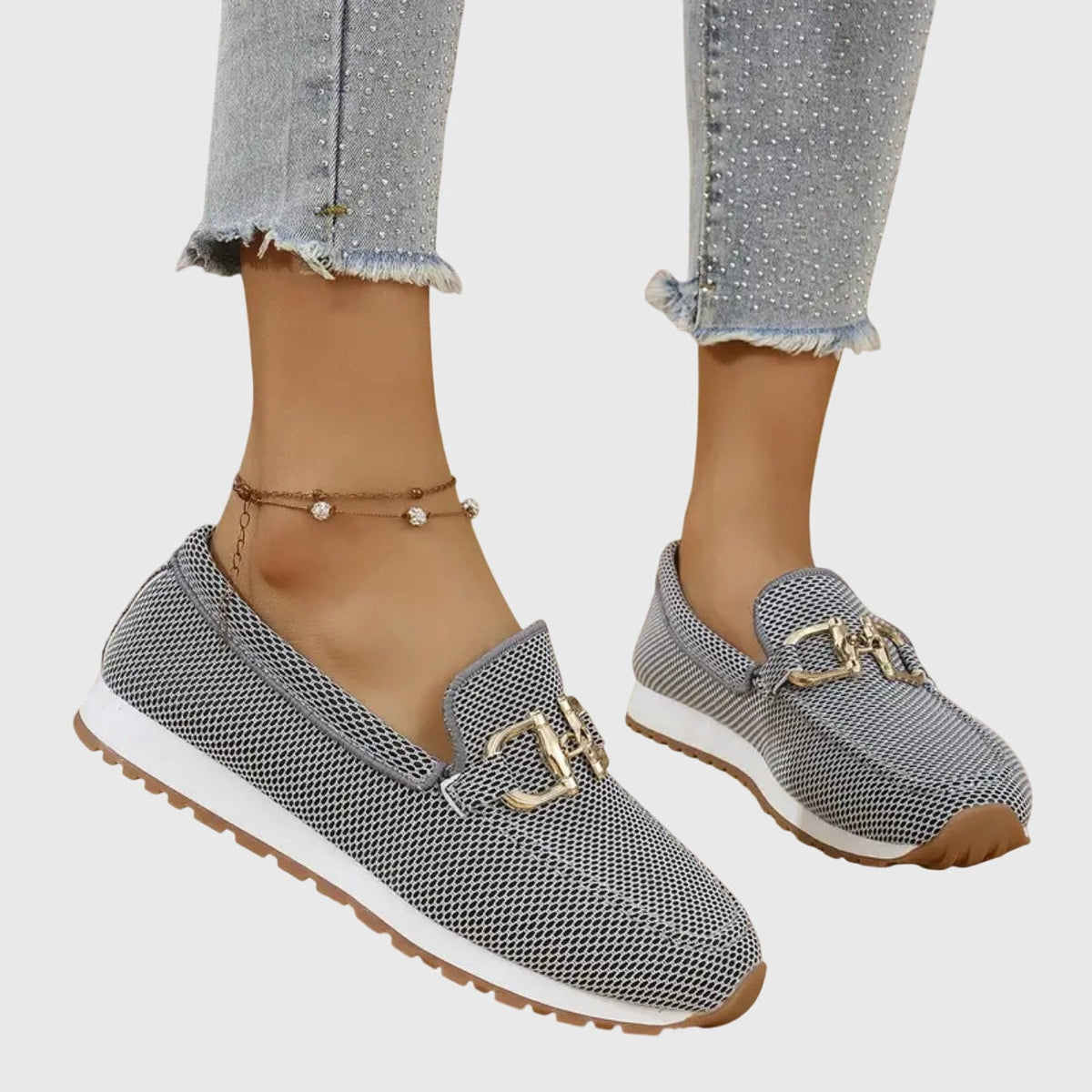 Lili Women's Slip-On Textile Sneakers with Cushioned Sole and Bit-Buckle Detail