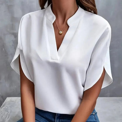 Women's V-Neck Split-Sleeve Top with Flowy Loose Fit