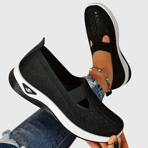 Women's Knitted Slip-On Cushioned Sneakers with Cutout Vamp Detail